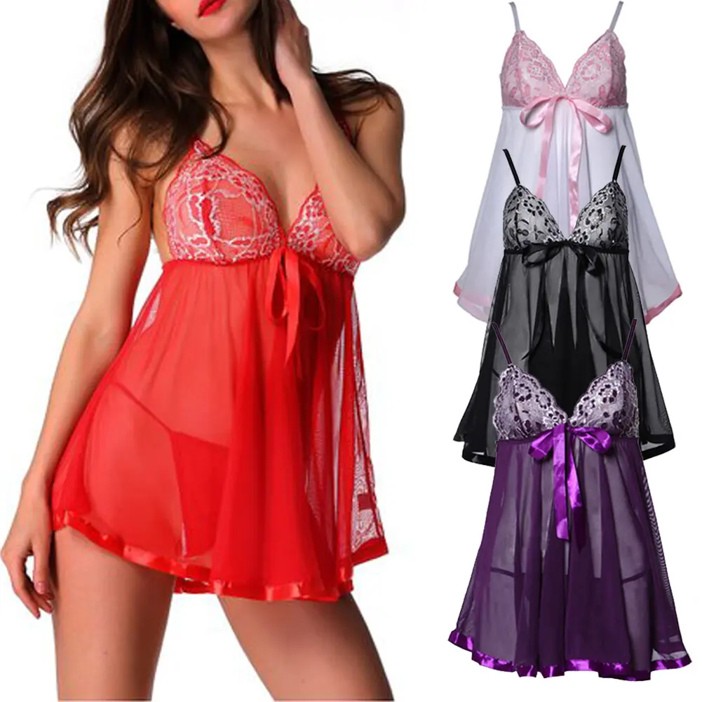 Sexy Lingerie Women's Lace Cup Babydoll Sleepwear Chemise Underwear G-string  Nightwear Outfit - TikTok Shop