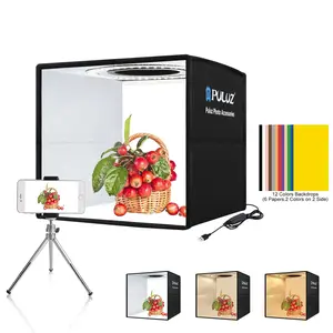 PULUZ Portable Foldable Ring Light Box, Photographic Fill Light, LED Photography Studio with 6 Counts Colorful Backdrops, Suitable for Product Shooting at Home or Outdoors
