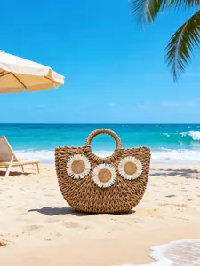 Ladies' Fashionable Simple Casual Retro Handbag, Perfect for Beach Vacations, Daily Commuting, Versatile Beach Bag, Casual Trendy Handbag, Must-Have Accessory