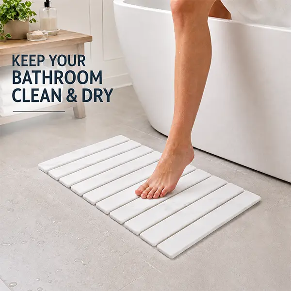 Large Diatomaceous Earth Bath Mat - 24"× 16" for Bathroom Floor, Super Absorbent, Quick Dry Heat Resistant Shower Floor Mat, Eco-Friendly Diatomite Stone Bath Rug