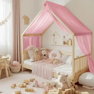 Decorative Pink Bed Canopies & Drapes for Kids Room - Voile Sheer Toddler Bed Canopy Curtain Scarf Valance DIY for Bedroom, 1 Panel, W114 x L180