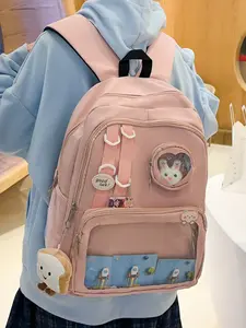 Women's backpack with solid color and clean color, zipper closure pendant decoration, versatile, fashionable, casual and cute, suitable for students to go to school, campus, travel, shopping, camping, women's backpack