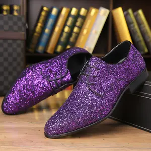 Men’s Purple Glitter Dress Shoes with Sparkling Design, Classic Lace-up Style for Special Occasions, Office Wear, and Formal Events – Stylish and Elegant Footwear for Men, Women, Ideal for Work, Parties, and Daddy’s Day Out