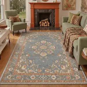 【Deals For You Days】GENIMO Home Rug Machine Washable Non Slip Area Carpet Pet Friendly Soft Floor Covering for Living Room Bedroom Kitchen Bedroom Decor,ARP5787-TEAL BLOOM