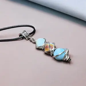 Amazonite Matte natural 12mm beaded pendant on a 22in leather necklace