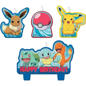 Pokemon Birthday Character Candle Set - 4 Pieces (Unscented) (172408) - Party Candles, Birthday Candles