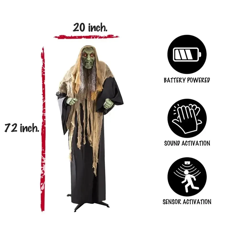 6 ft Animated Witch Halloween Decoration Horror Prop Light Up Eyes Motion Sensor - Haunted House Party