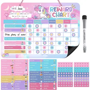 Unicorn Design Magnetic Behavior Chart for Kids at Home, with 52 Chore Charts, 120 Magnetic Star Stickers, Dry Erase Responsibility Chart for Toddlers Potty Training
