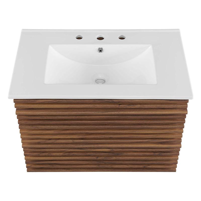 Modway Render 30" Wall-Mount Bathroom Vanity in Walnut White