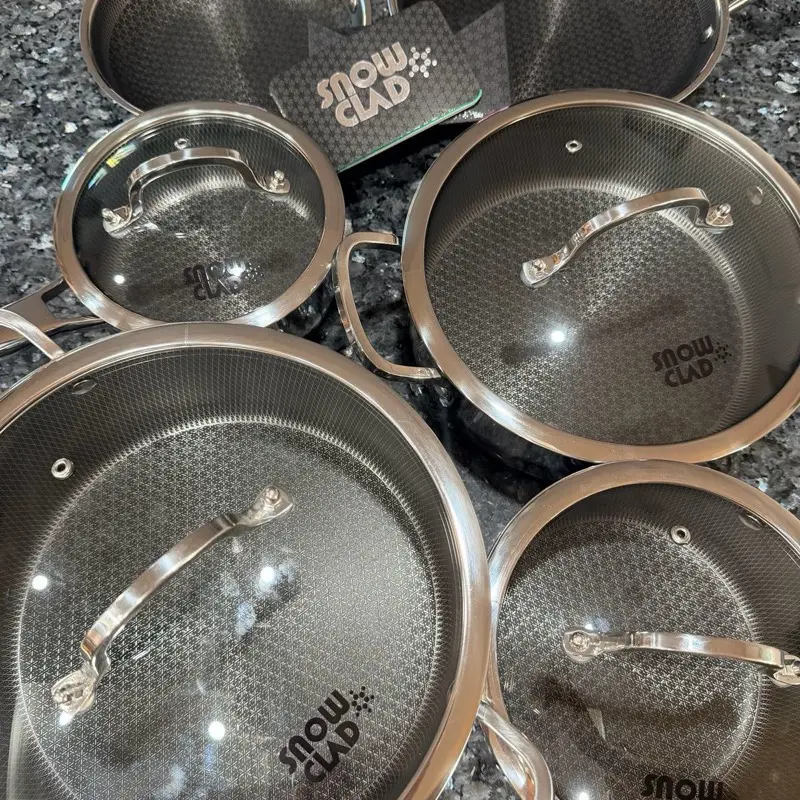 Snowclad Cookware Set, Aluminium & Stainless Steel Construction, Silicone Handles, Oven-Safe Design