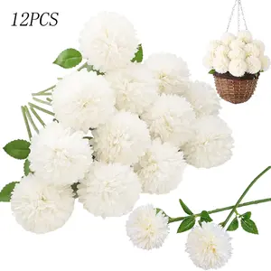 12PCS Artificial Bouquet - White Faux Ball Chrysanthemum, Silk Cloth Hydrangea, Odorless Plastic Decorative Ornaments for Bridal Weddings, Home Decoration