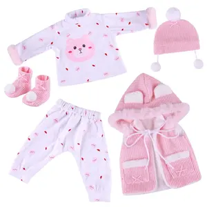 【Doll is not included 】BABESIDE  17"-22" Pink Winter Bear Plush Pajama Set Reborn Baby Accessories 5-Pieces Set