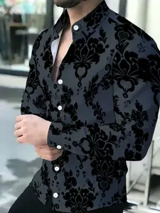 Men's Long Sleeve Dark Baroque Pattern Shirt