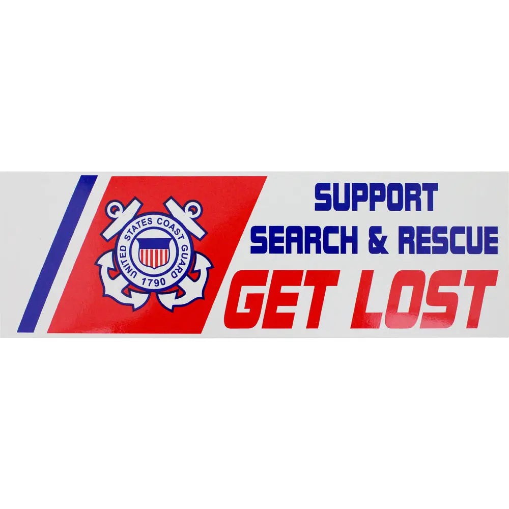 3x9 in Coast Guard Stick-On Car Bumper Sticker - Narrow Border, Show Support, United States Coast Guard Automotive Exterior Accessory, Text Decal