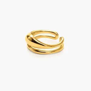 en route Twin Molten Ring in Gold, Organic Molten Finish with A Layered Band Effect, A Chic, Statement Piece for Modern Daily Wear
