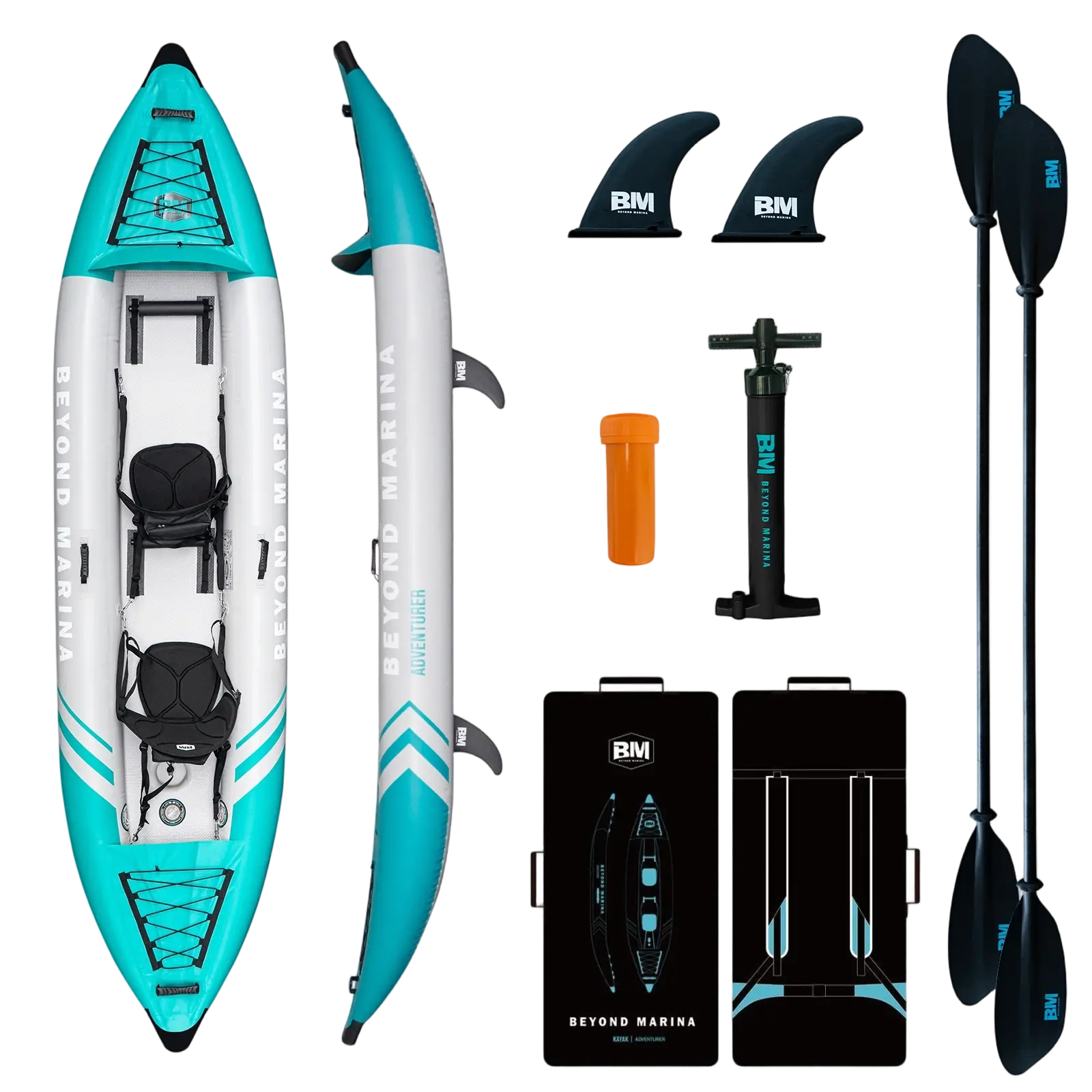 12'6" x 36.5" BEYOND MARINA Adventurer Inflatable Tandem Kayak -2-Person Lightweight Drop-Stitch Sport Kayak, 507 lb Capacity for Beach,Lake and River