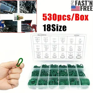 Fast'n Free 530pcs Car Gasket HNBR A/C System O-Ring Assortment Set Green Rubber Washer Seal Kit for Vehicle Maintenance 18 Size Precision Fit Durable Longlasting Material Hnbr Rubber A/C Seals