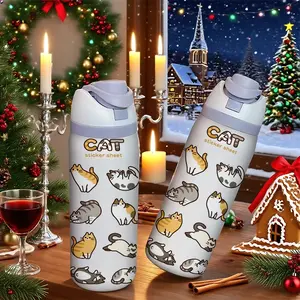 32oz Stainless Steel Vacuum Insulated Water Bottle, Vacuum Insulated Tumbler, Cute Christmas Cat Design, Large Capacity, Perfect Gift for Women, Cold & Hot Drinks