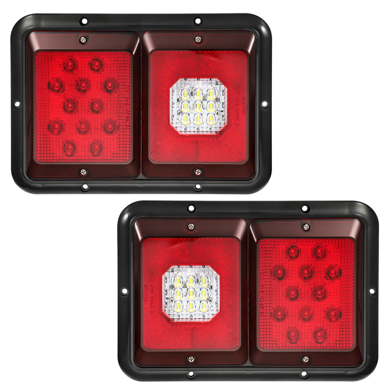 Partsam 2Pcs Double Led Trailer Tail Lights with Horizontal Mount Dual Stop Turn Tail Backup Reverse Lights 33 LED, Surface Mount RV, Black Base