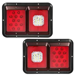 Partsam 2Pcs Double Led Trailer Tail Lights with Horizontal Mount Dual Stop Turn Tail Backup Reverse Lights 33 LED, Surface Mount RV, Black Base