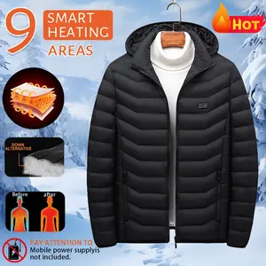 9 Area Smart Heating Jacket Unisex Winter Thermostat Hooded Cloth Warm Coat US