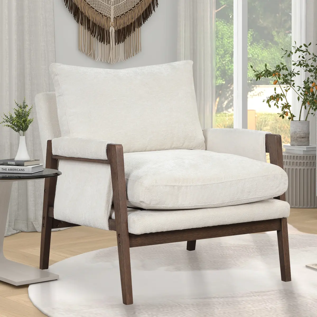 [Bellemave] Mid-Century Modern Velvet Accent Chair, Upholstered Armchair with Wood Frame for Living Room