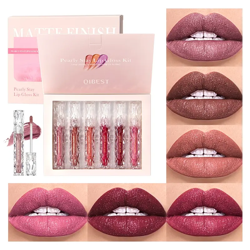 6Pcs/Set Diamond Shimmer Waterproof Lip Gloss, Glamour Pearl Finish, Liquid Lipstick, Glitter Shiny Long-Lasting Lip Tint, Women Makeup