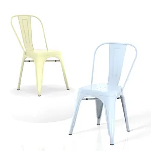 【Deals】Ferroiarea Set of 2 New Color Light Yellow and Baby Blue Metal Dining Chairs with Backrest – Sturdy Kitchen Chairs Indoor Stackable Chair Set for Living Room, Restaurant and your Patio Minimalist Ergonomic Durable Design-Sea salt Cheese
