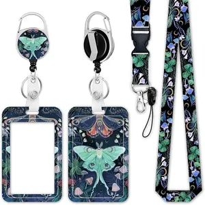 Butterfly Pattern ID Badge Holder, 1 Count Badge Holder with Lanyard and Retractable Badge Reel, Nurse Badge Reel, Detachable Buckle Badge Holder for Office, School, Hospital