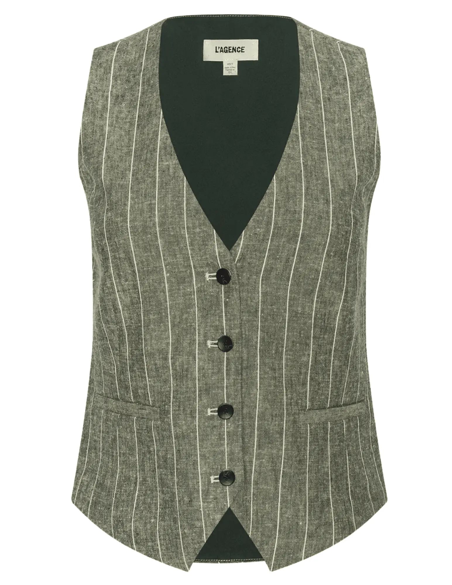 L'AGENCE Drina Tailored Vest in Olive Green Pinstripe