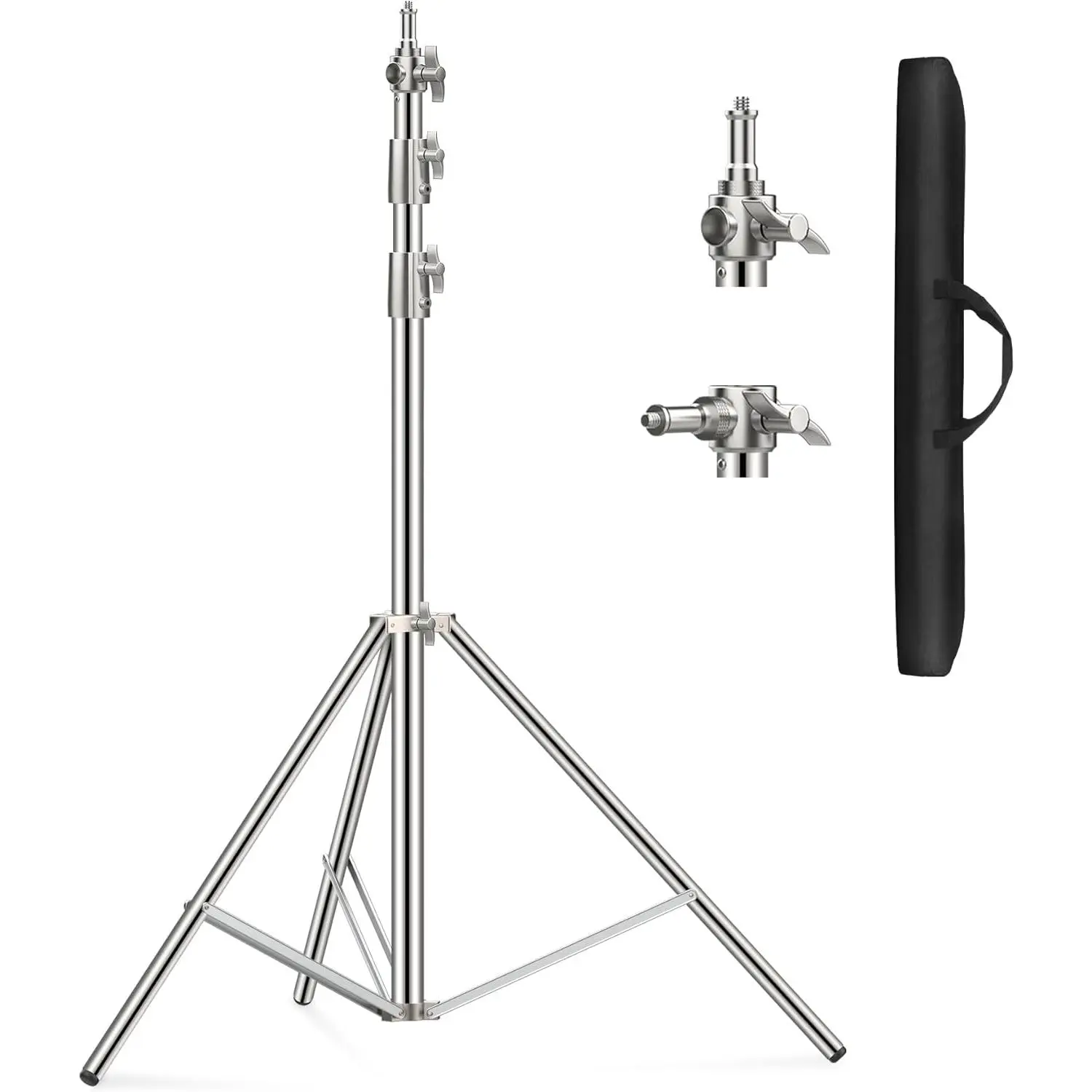 9.2ft/110'' Stainless Steel Light Stand,  Heavy Duty Light Stand Photography Tripod with 1/4'' to 3/8'' Screw Adapter for Strobe Flash, LED Ring Light, Monolight, Softbox, Reflector, Speedlight