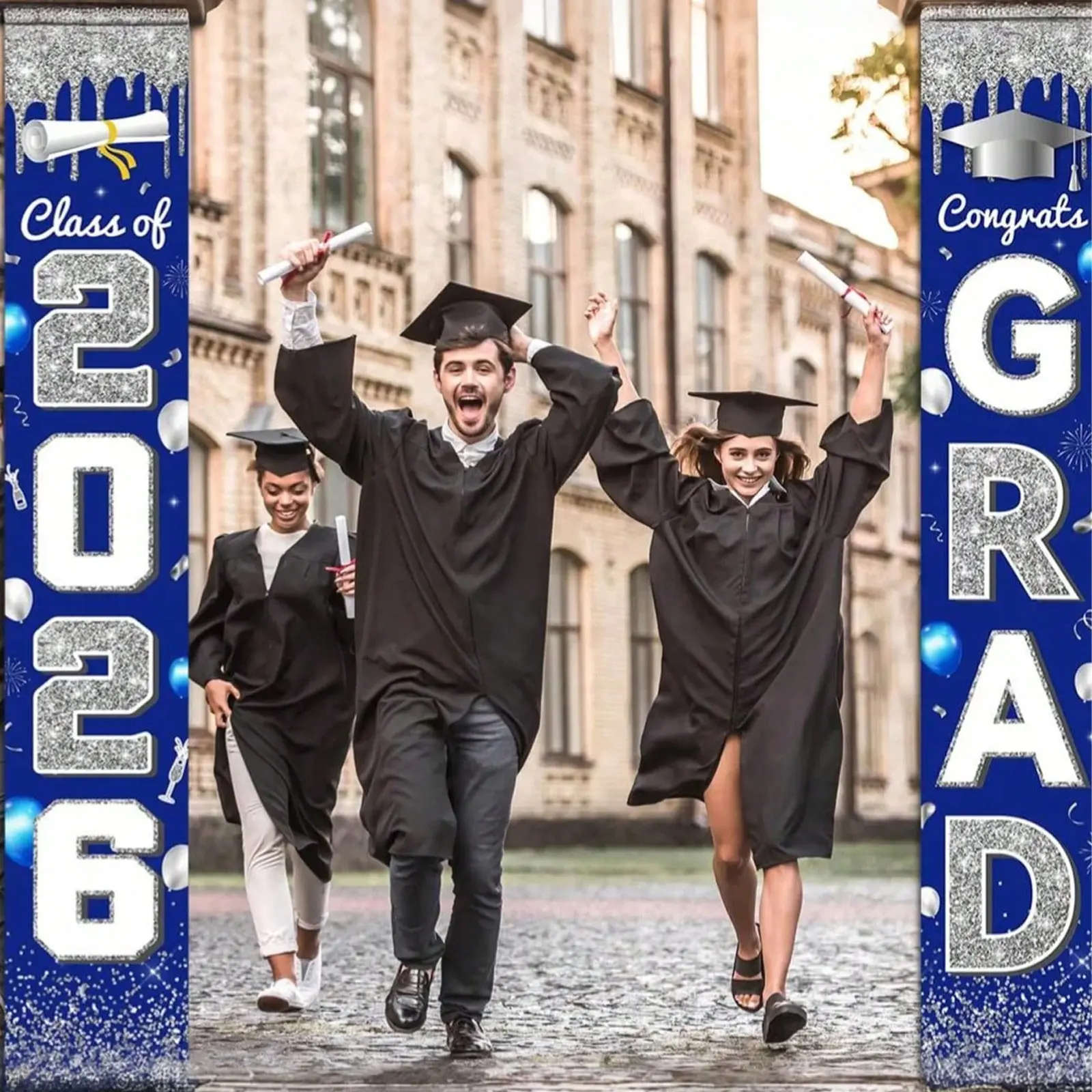 2026 Graduation Party Decorations, Blue Porch Welcome Banner, Standing Banner, Yard Sign Banner, Graduation Yard Signs, Outdoor Banners, Indoor Outdoor Wall Decoration, Shimmer Wall Backdrop, High School and College Congratulations Sign