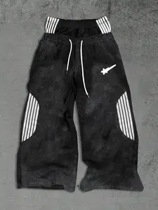 Men's Casual Wide Leg Straight Pants, Long, Skin-Friendly Fabric, Vintage with Stripes, West Coast Style, Streetwear Trendy Design