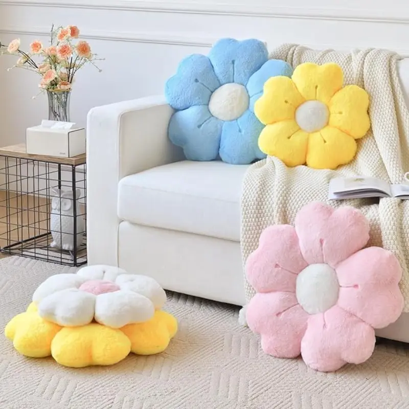 Flower Pillow, Flower Shaped Pillow Decorative Throw Pillows for Bed Couch, Cute Daisy Pillow Dorm Decor Floor Seating Cushion, Floral Sofa Cushion, overstuffed cushions, Soft Cushions (Pink, 18 Inches)