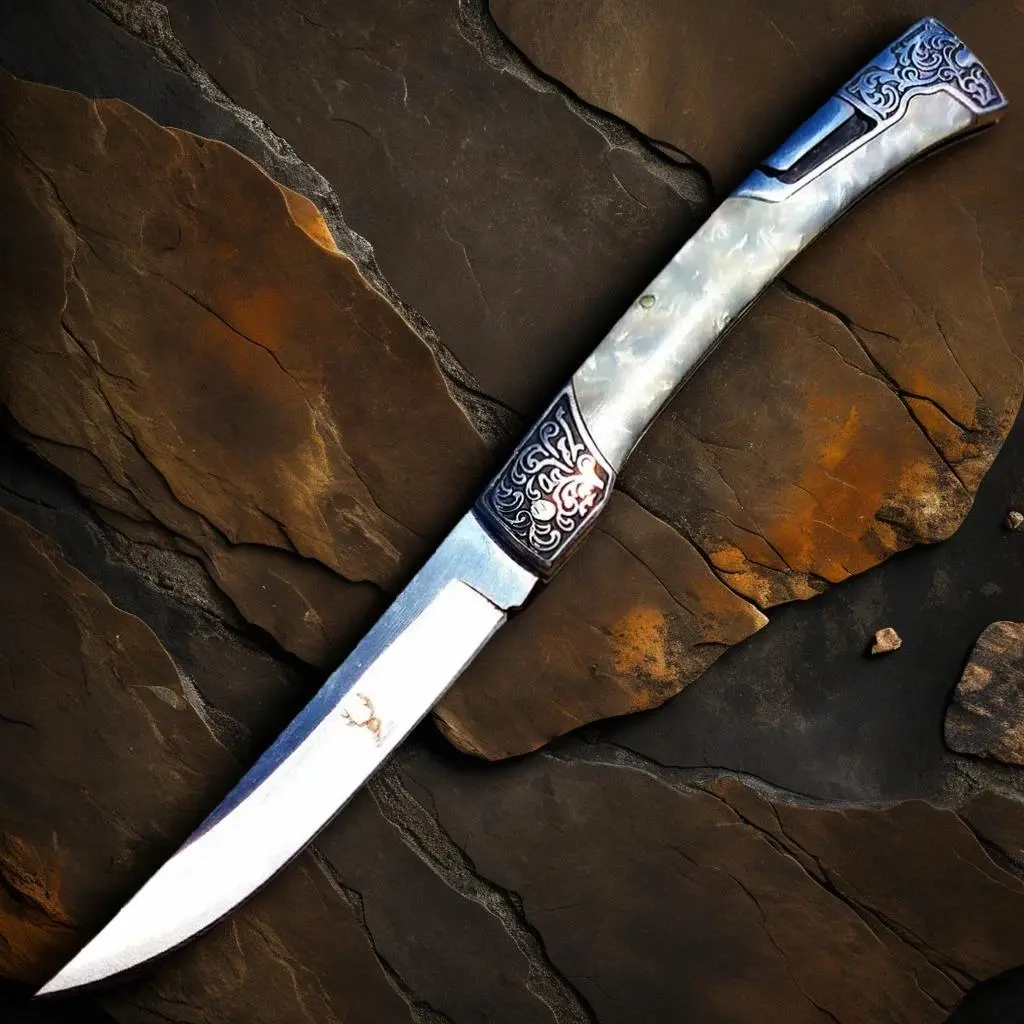 Handcraft Classic Knife 9" Chef's Knife Super Sharp Multifunction Pocket Knife Vintage Florals White Pearl Engraved Handle High Carbon Steel Blade #camping #outdoor ironfangknife