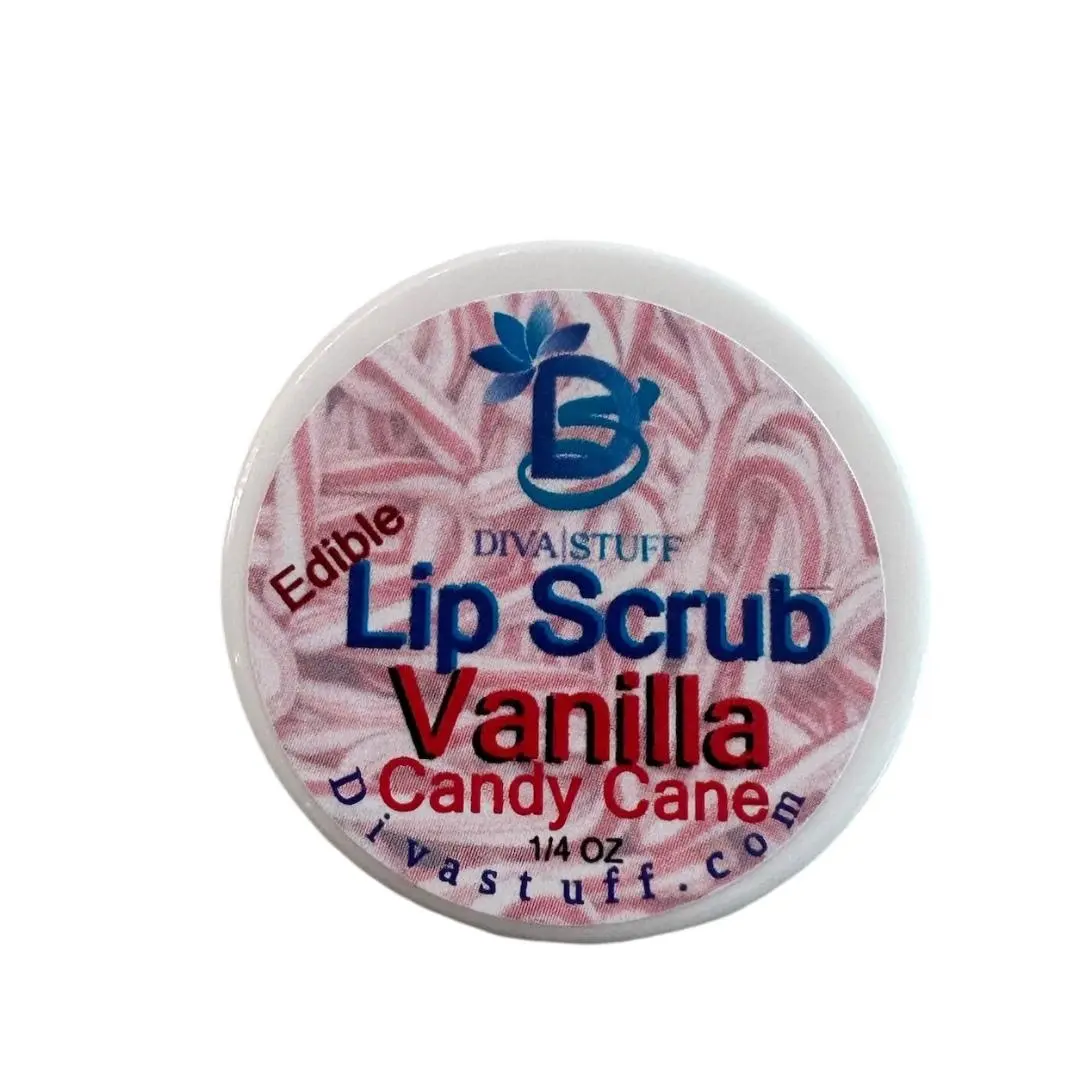 Diva Stuff Vanilla Candy Cane Flavored Lip Scrub, Smoothing, Exfoliating, Nourishing and Flavorful, Makes Lips Appear Fuller and More Supple, 1/4 Ounce and Natural, Made in the USA