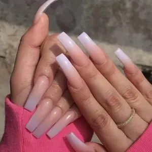 Long Press on Nails Square French Fake Nails Full Cover Nude Acrylic False Nails for Women and Girls 24PCS