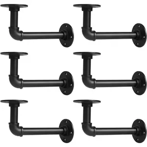 Industrial Pipe Shelf Brackets, Iron L-Shaped Shelving Brackets for 7-14 inches Board, Heavy Duty Metal Shelving Bracket - Black DIY Pipe Shelves (6.5 x 3.5 Inch)