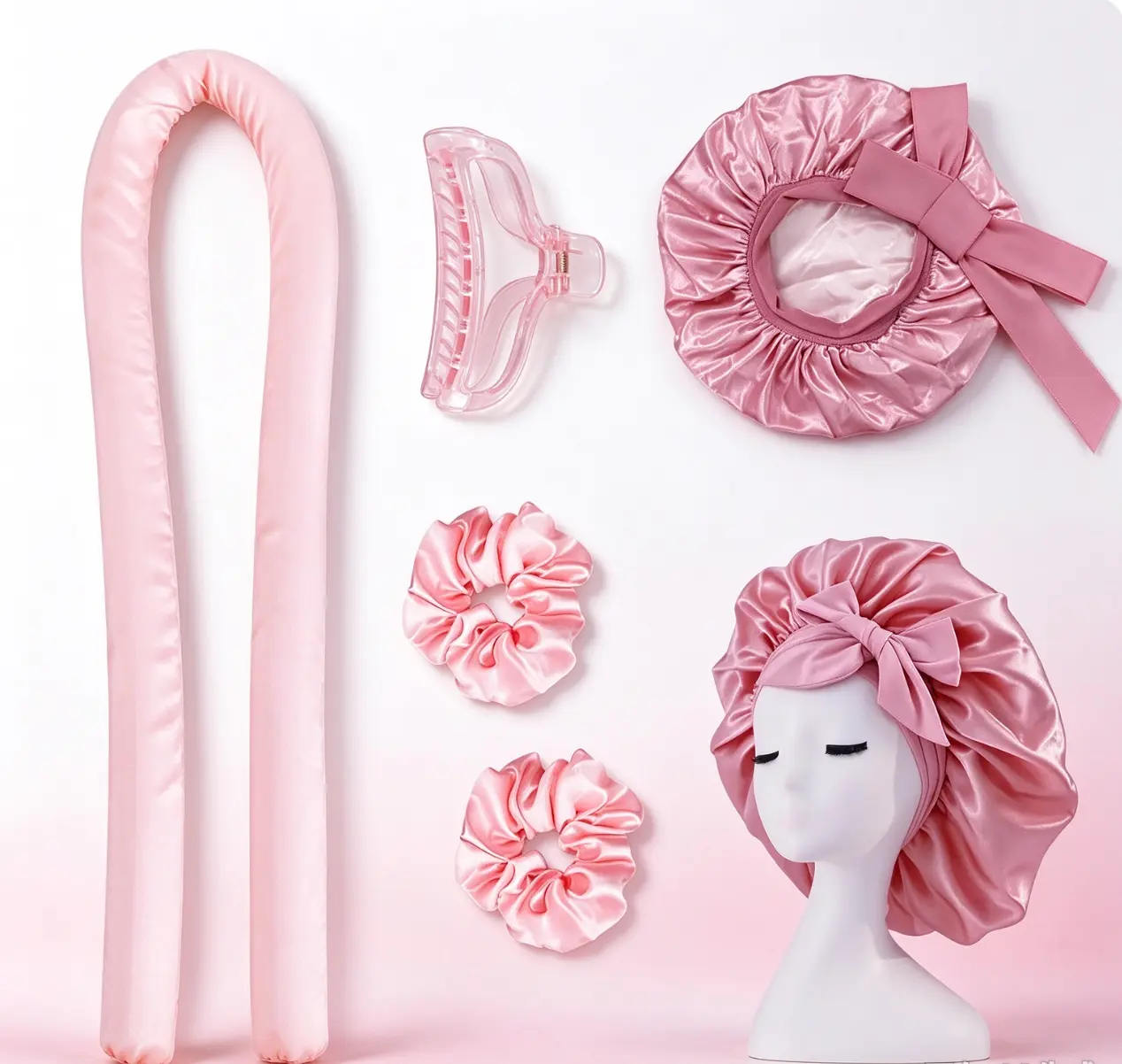 Women's Multi-Piece Heatless Curlers Set - Bonnet Silk, Adjustable Fit, Elastic Satin Sleep Cap, Curl Rods, Frizz-Free Overnight Hair Styling Tool, Curly Haircare Gift
