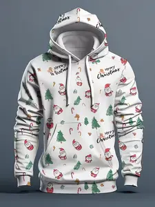 Santa Claus 3D Printed Hoodie, Men's Winter Jacket, Festive Atmosphere, Perfect Gift, Casual Loose-Fitting, All over Print, Fall & Winter