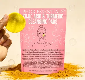 PHOR ESSENTIALS Turmeric Kojic Acid Cleansing Pads, Chamomile Soothing Foaming Facial Pads, Gentle Exfoliating Brightening Pads for Dark Spots & Uneven Skin