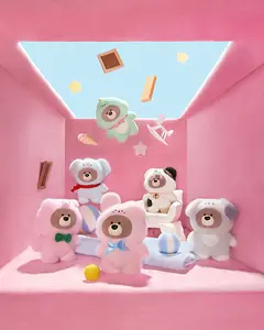 MINISO Gift Bear & Friends Animal Cosplay Blind Box | Vinyl Face Plush Pendant Keychain | Kawaii Backpack Charm for Gen Z | Mystery Plushie Surprise Gift | 4" Soft Toy for Girls & Collectors | Rabbit Dino Pig Elephant Styles