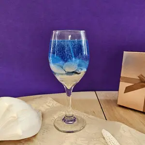 Seashell Wine Glass Candle – Coastal Gel Wax Candle – Unique Beach Gift Decor-Home Supplies- Candles- Set- -Cozy- Wick