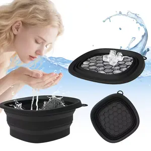 Foldable Silicone Ice Pack with Detachable Ice Tray, 30° Ergonomic Edge, Portable Cooling Relaxation Basin, Skincare, Face Washing, Swelling Relief, Ice Roller