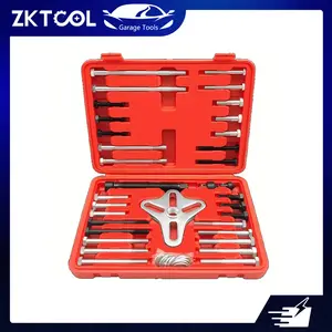 ZKTOOL 46-Piece Carbon Steel Harmonic Balancer Puller Kit - SAE/Metric Automotive Repair Tool with Steering Wheel Remover, Flywheel Extractor, Crankshaft Detacher, Hook Bolt Set for Cars, Trucks