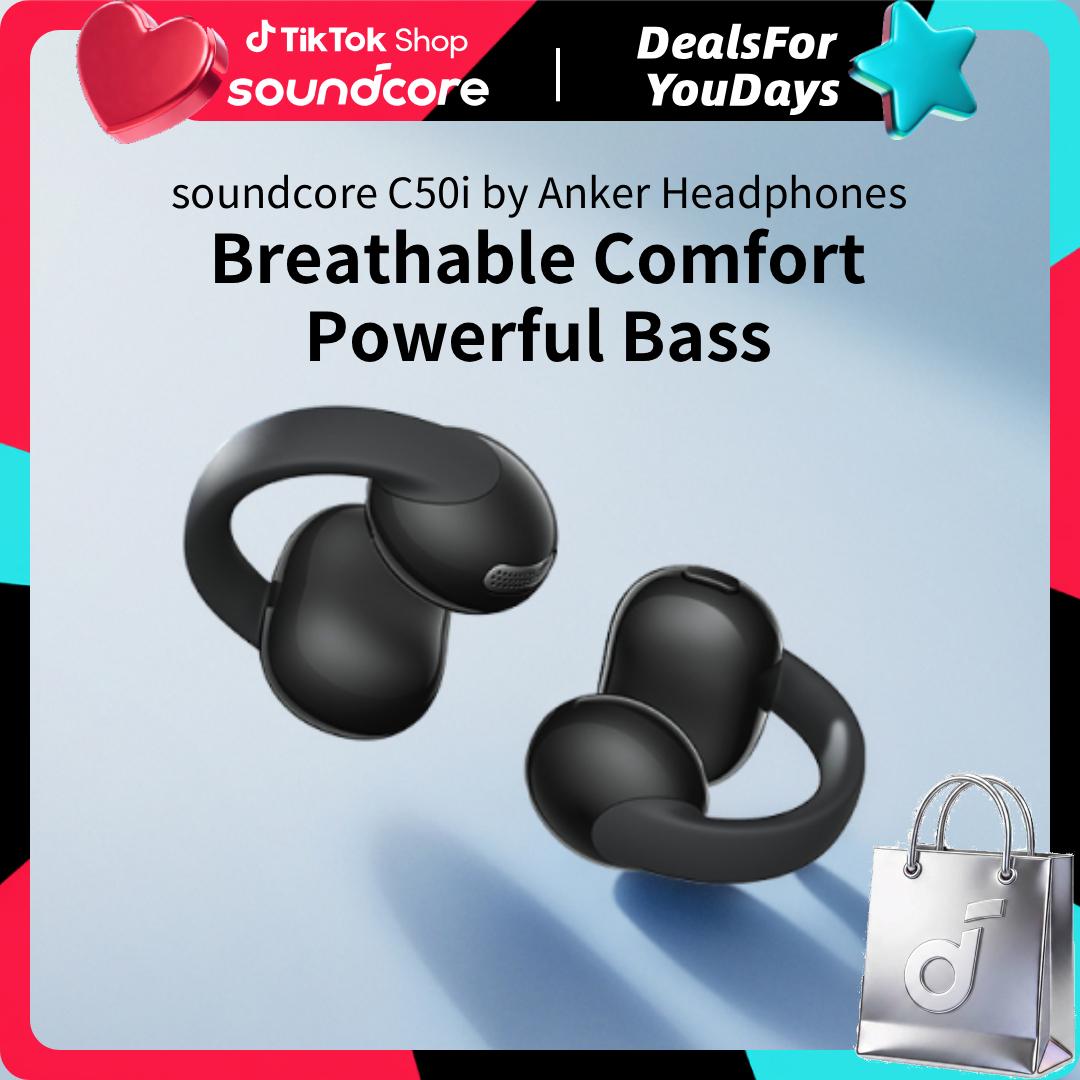 soundcore C50i by Anker, Open-Ear Headphones, Clip-On Earbuds, Ultra-Comfort, FlexiClip Design, 12mm Drivers for Powerful Bass, 28H Playtime, Secure Fit, Hi-Res, IP55, Bluetooth 6.0 #DealsForYouDays, #SummerWins