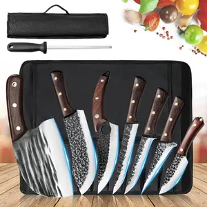 Professional Chef Knife Set, High Carbon Steel with Roll Bag, Butcher Knife Set for Meat Cutting, Handmade HAND FORGED CHEF KNIFE Set ,for Kitchen or Restaurant Best Gift#fathersdaygift