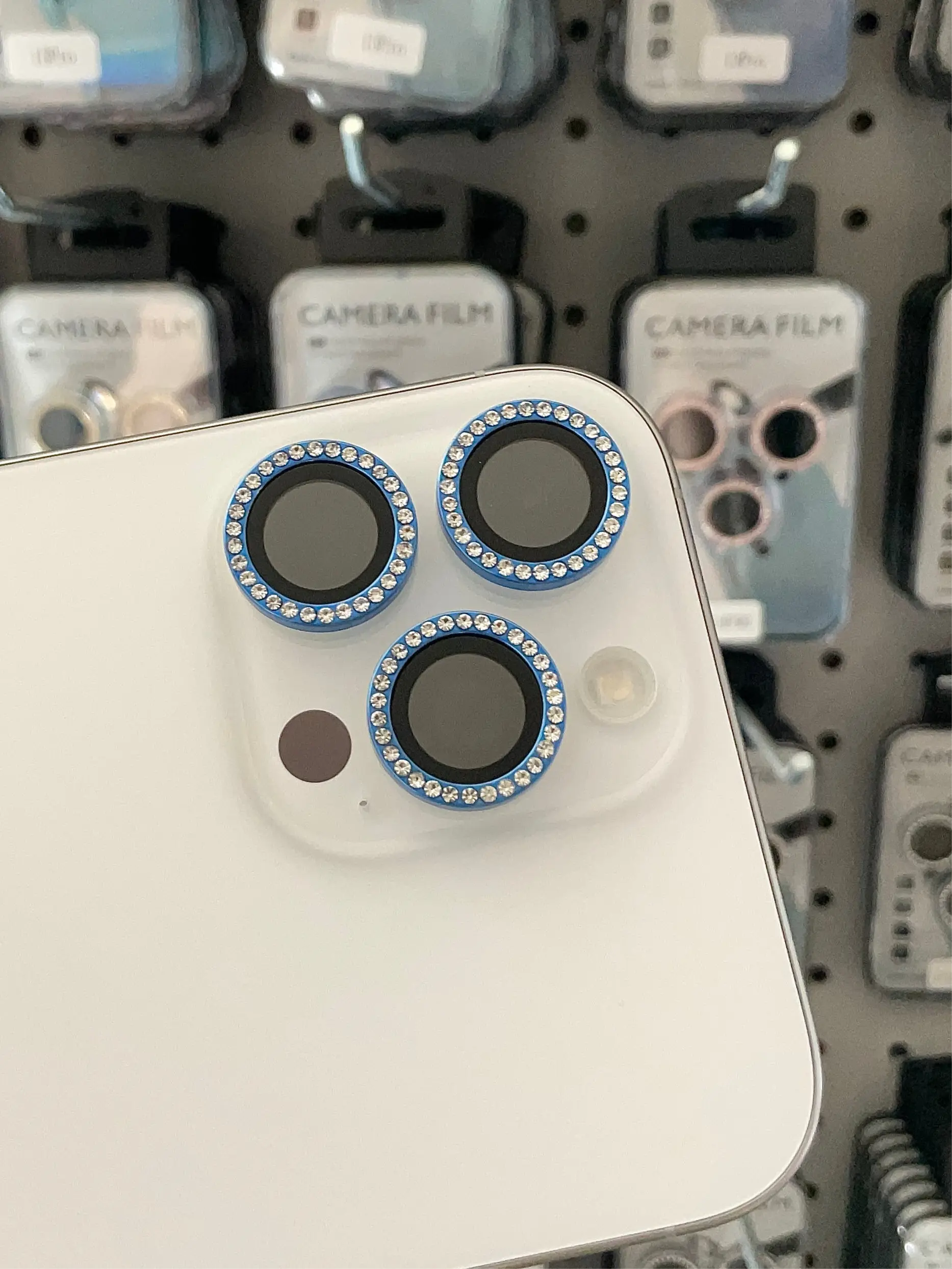 Blue camera phone lens protector