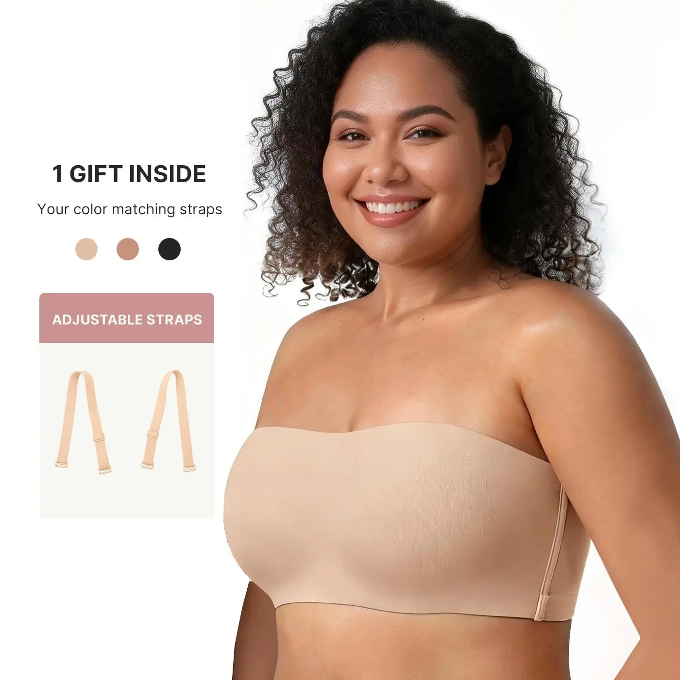 FeelinGirl FeelSoft Anti Slip Bandeau Strapless Bra Plus Size No Underwire Wireless Detachable Straps Seamless Daily Wear Bras newarrivals#SohoChic