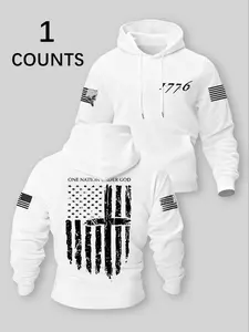 Men's Fall Winter Long Sleeve Hoodie, American Flag Print, Loose-Fitting Casual Streetwear, Fashionable Daily Wear, Menswear, Sweatshirts, Tops, Athletic, Sportswear, Hooded Top